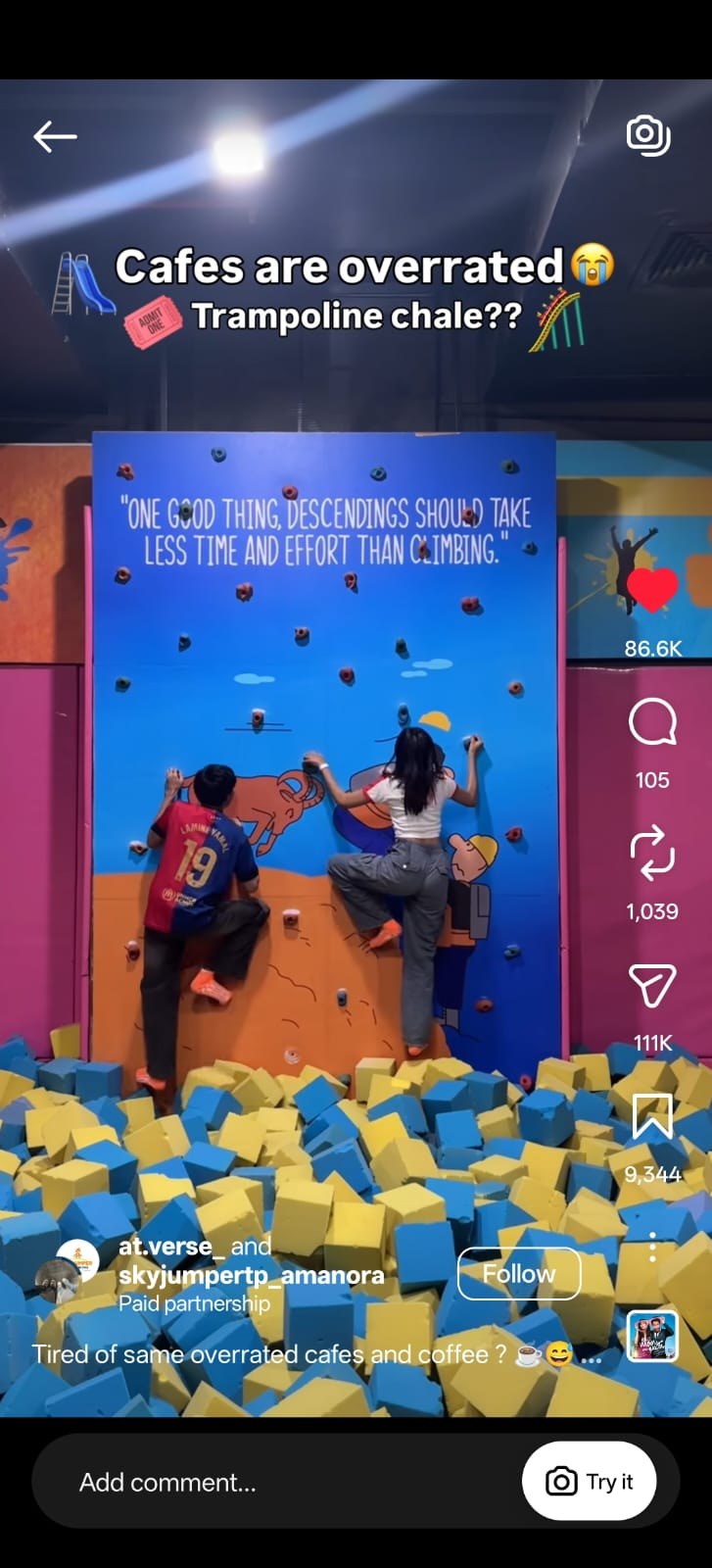 SkyJumper viral reel screenshot with likes and shares