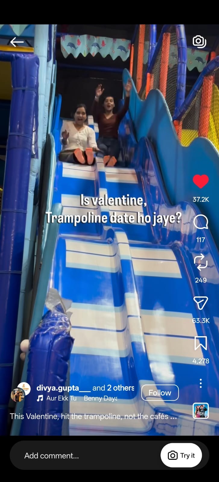 SkyJumper viral reel screenshot with likes and shares